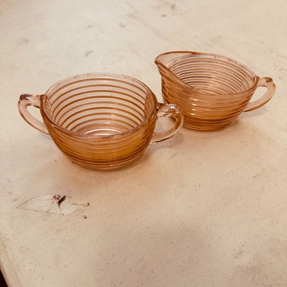 Anchor Hocking Manhattan pink depression glass Cream and Sugar - Picture 3 of 4